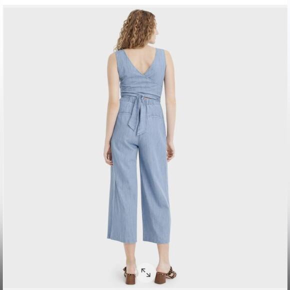 J. Crew Woman's Chambray Wide Leg Wrap Jumpsuit Size 8 - Picture 3 of 11